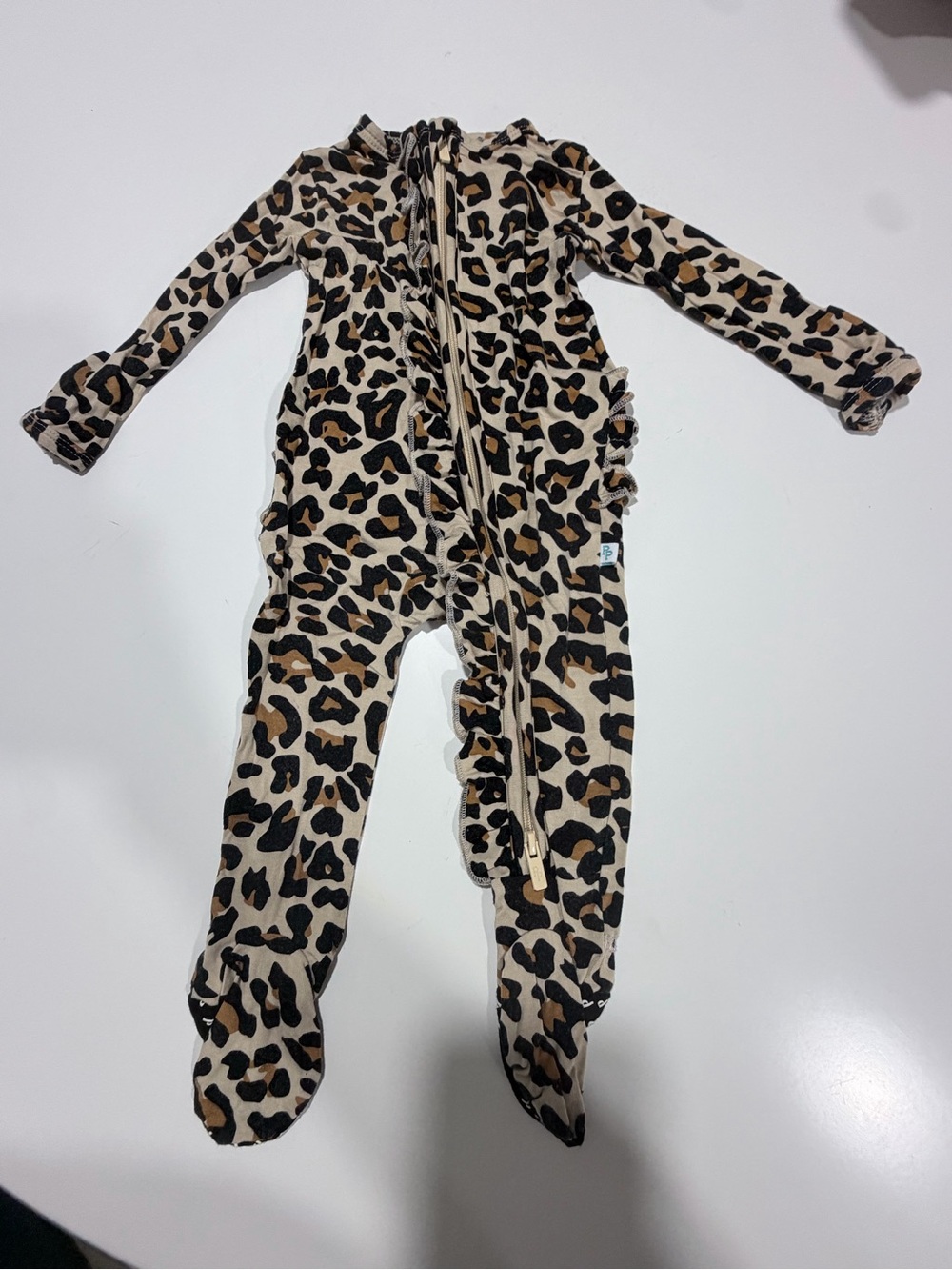 Posh peanut Leopard Print Kids One-Piece Footed Pajamas with headband